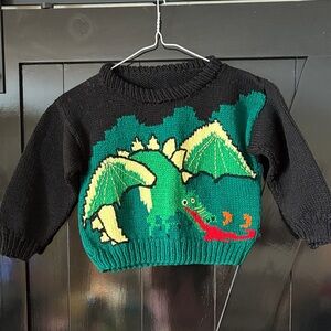 Handmade knit Black and Green Dragon Sweater 4/5